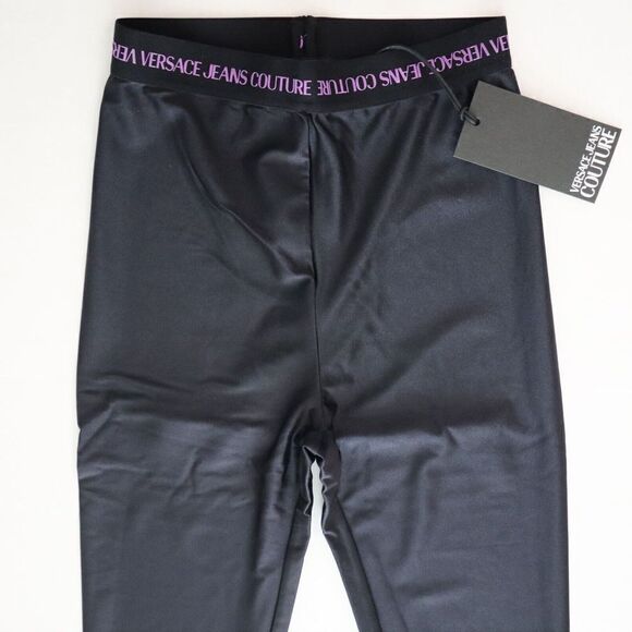 Versace Jeans Couture Women Sz 38 US 2 Black Sumatra Logo Waistband Leggings $20 - Picture 7 of 8